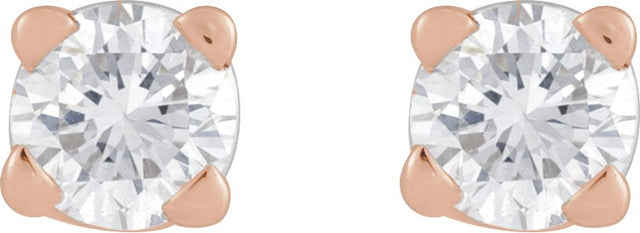 14K Gold Natural Diamond Round 4-Prong Lightweight Stud Earrings - Rose Gold - view 8