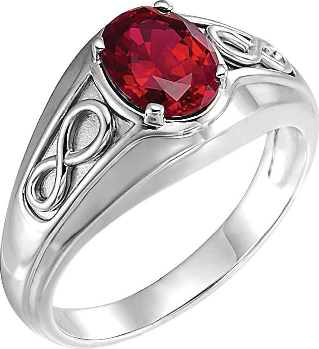 Platinum Oval Lab-Grown Ruby Infinity Solitaire Ring
