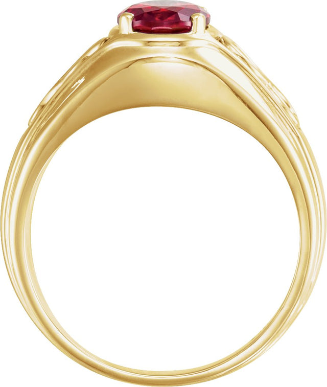 14K Gold Oval Lab-Grown Ruby Infinity Solitaire Ring - Yellow Gold