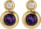 14K Gold Round Natural Amethyst Accented Bezel-Set Earrings – 3-5mm Stones - Yellow Gold - view 5