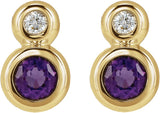 14K Gold Round Natural Amethyst Accented Bezel-Set Earrings – 3-5mm Stones - Yellow Gold - view 4