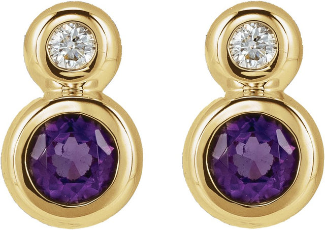 14K Gold Round Natural Amethyst Accented Bezel-Set Earrings – 3-5mm Stones - Yellow Gold - view 4