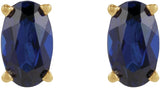 14K Gold Lab-Grown Blue Sapphire Oval 4-Prong Lightweight Stud Earrings - Yellow Gold - view 5