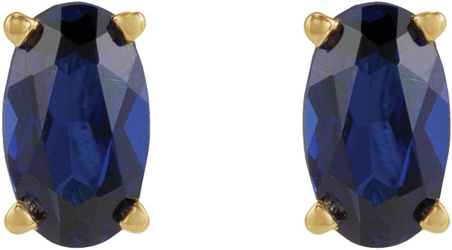 14K Gold Lab-Grown Blue Sapphire Oval 4-Prong Lightweight Stud Earrings - Yellow Gold - view 5