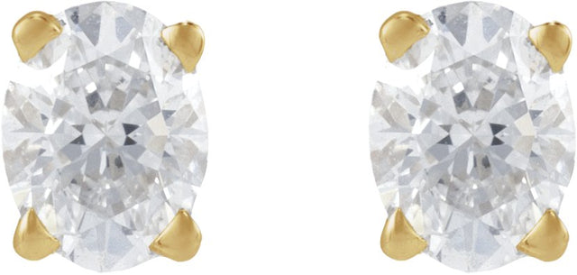 14K Gold Natural Diamond Oval 4-Prong Lightweight Stud Earrings - Yellow Gold - view 5