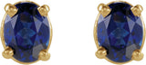 14K Gold Lab-Grown Blue Sapphire Oval 4-Prong Lightweight Stud Earrings - Yellow Gold - view 5