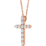 14K Gold Round Lab-Grown Diamond Accented Cross Necklace or Pendant – 1.8-2.4mm Stones - Rose Gold - view 8