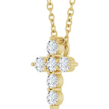 14K Gold Round Lab-Grown Diamond Accented Cross Necklace or Pendant – 1.8-2.4mm Stones - Yellow Gold - view 8