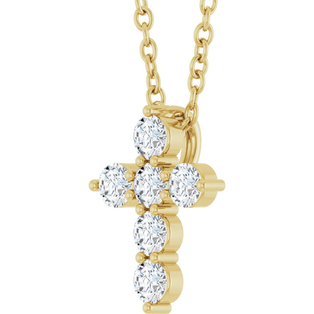 14K Gold Round Lab-Grown Diamond Accented Cross Necklace or Pendant – 1.8-2.4mm Stones - Yellow Gold - view 8