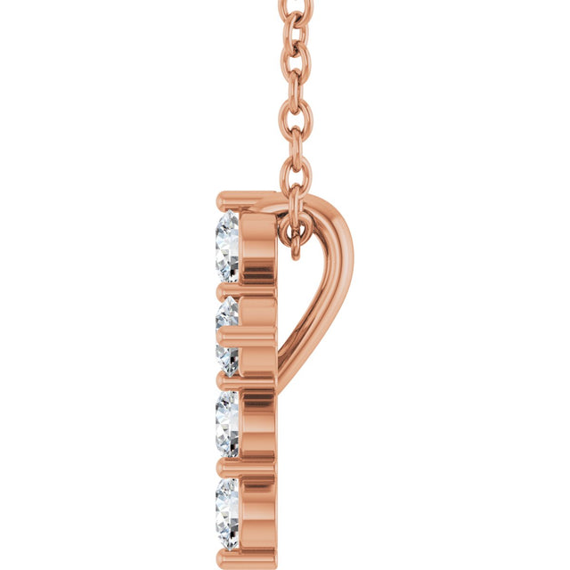 14K Gold Round Lab-Grown Diamond Accented Cross Necklace or Pendant – 1.8-2.4mm Stones - Rose Gold - view 9