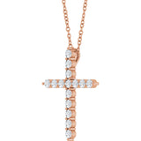 14K Gold Round Natural Diamond Accented Cross Necklace or Pendant – up to 1/6 CTW - Rose Gold - view 8