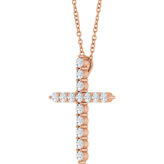 14K Gold Round Natural Diamond Accented Cross Necklace or Pendant – up to 1/6 CTW - Rose Gold - view 8
