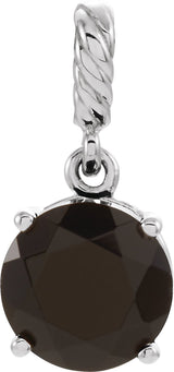14K Gold Round Natural Black Onyx Rope Pendant - White Gold