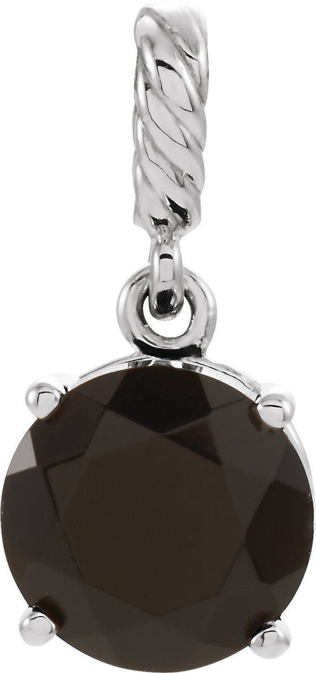 14K Gold Round Natural Black Onyx Rope Pendant - White Gold
