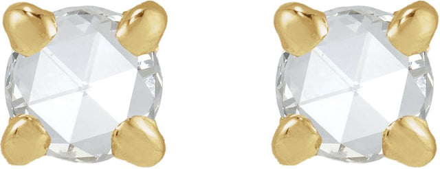 14K Gold Natural Diamond Round Rose-Cut 4-Prong Claw Stud Earrings - Yellow Gold - view 5