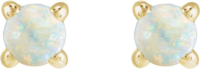 14K Gold Natural White Opal Round Rose-Cut 4-Prong Claw Stud Earrings - Yellow Gold - view 5
