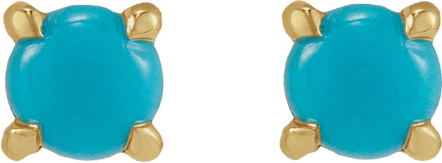 14K Gold Natural Turquoise Round Rose-Cut 4-Prong Claw Stud Earrings - Yellow Gold - view 5