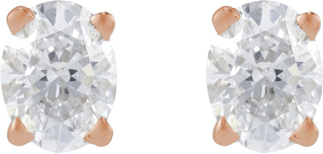 14K Gold Natural Diamond Oval 4-Prong Lightweight Stud Earrings - Rose Gold - view 5