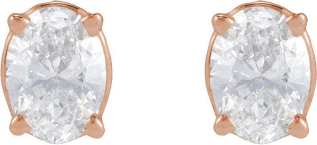 14K Gold Natural Diamond Oval 4-Prong Lightweight Stud Earrings - Rose Gold - view 5
