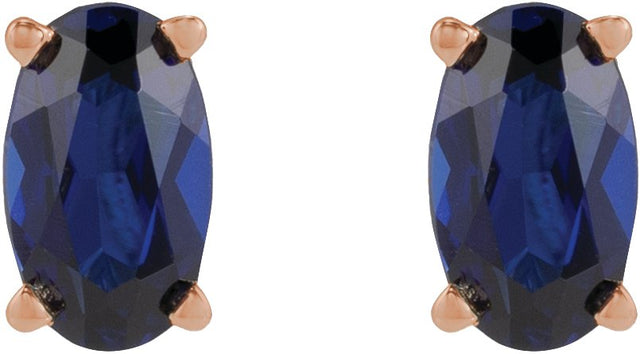 14K Gold Lab-Grown Blue Sapphire Oval 4-Prong Lightweight Stud Earrings - Rose Gold - view 5