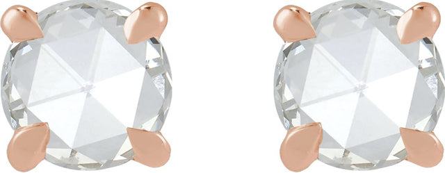 14K Gold Natural Diamond Round Rose-Cut 4-Prong Claw Stud Earrings - Rose Gold - view 5