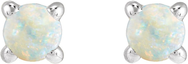 14K Gold Natural White Opal Round Rose-Cut 4-Prong Claw Stud Earrings - White Gold - view 5