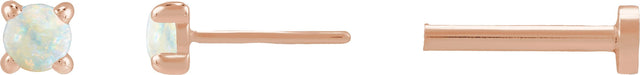 14K Gold Natural White Opal Round Rose-Cut 4-Prong Claw Stud Earrings - Rose Gold - view 6