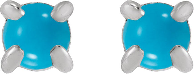 14K Gold Natural Turquoise Round Rose-Cut 4-Prong Claw Stud Earrings - White Gold - view 5