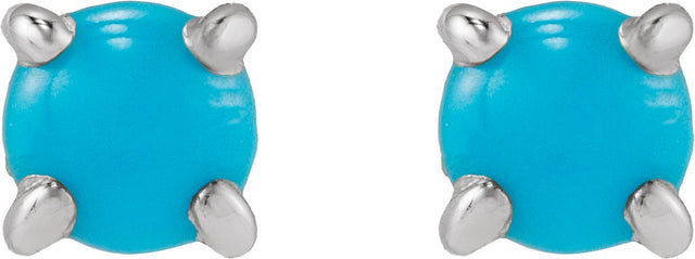 14K Gold Natural Turquoise Round Rose-Cut 4-Prong Claw Stud Earrings - White Gold - view 5