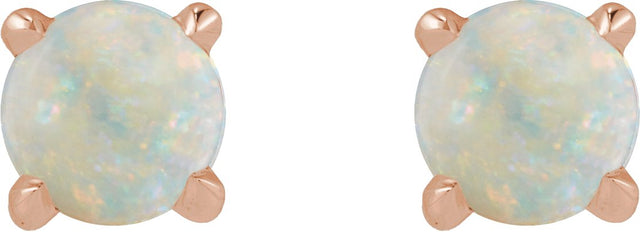 14K Gold Natural White Opal Round Rose-Cut 4-Prong Claw Stud Earrings - Rose Gold - view 5