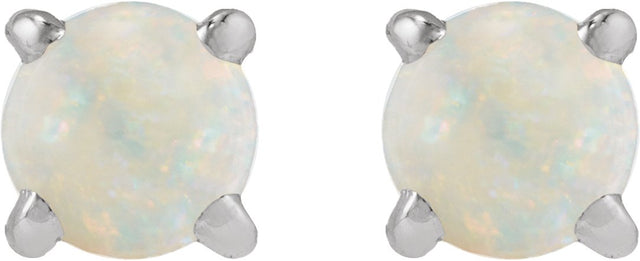 14K Gold Natural White Opal Round Rose-Cut 4-Prong Claw Stud Earrings - White Gold - view 5