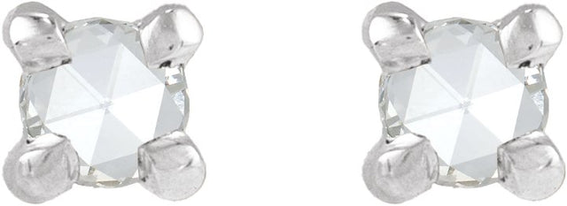 14K Gold Natural Diamond Round Rose-Cut 4-Prong Claw Stud Earrings - White Gold - view 5