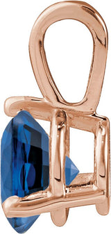 14K Gold Round Lab-Grown Blue Sapphire Solitaire Necklace or Pendant IV - Rose Gold - view 8
