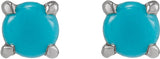14K Gold Natural Turquoise Round Rose-Cut 4-Prong Claw Stud Earrings - White Gold - view 5