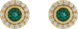 Platinum Round Lab-Grown Moissanite & Natural Diamond Bezel-Set Halo-Style Stud Earrings - view 4