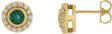 14K Gold Round Lab-Grown Emerald & Natural Diamond Bezel-Set Halo-Style Stud Earrings - Yellow Gold