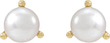 14K Gold Cultured White Seed Pearl Seed Pearl 3-Prong Stud Earrings - Yellow Gold