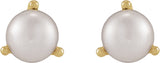 14K Gold Cultured White Seed Pearl Seed Pearl 3-Prong Stud Earrings - Yellow Gold