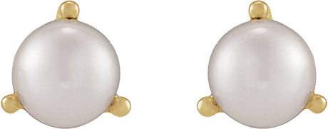 14K Gold Cultured White Seed Pearl Seed Pearl 3-Prong Stud Earrings - Yellow Gold