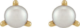 14K Gold Cultured White Seed Pearl Seed Pearl 3-Prong Stud Earrings - Yellow Gold