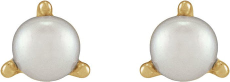 14K Gold Cultured White Seed Pearl Seed Pearl 3-Prong Stud Earrings - Yellow Gold