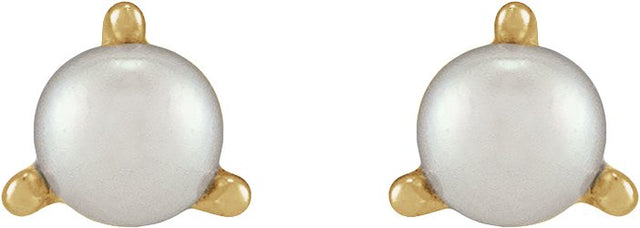14K Gold Cultured White Seed Pearl Seed Pearl 3-Prong Stud Earrings - Yellow Gold