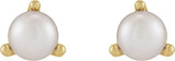 14K Gold Cultured White Seed Pearl Seed Pearl 3-Prong Stud Earrings - Yellow Gold