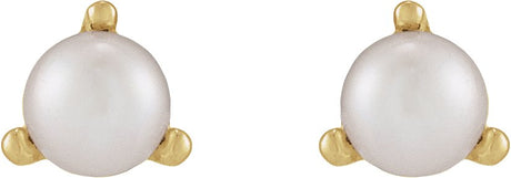 14K Gold Cultured White Seed Pearl Seed Pearl 3-Prong Stud Earrings - Yellow Gold