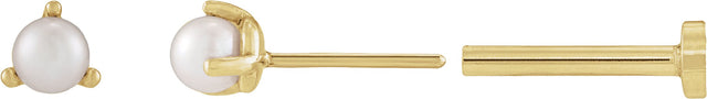 14K Gold Cultured White Seed Pearl Seed Pearl 3-Prong Stud Earrings - Yellow Gold - view 2