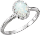 14K Gold Oval Natural White Opal Crown Cabochon Ring - White Gold