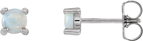 14K Gold Natural White Opal Round 4-Prong Cabochon Earrings - White Gold