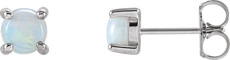 14K Gold Natural White Opal Round 4-Prong Cabochon Earrings - White Gold