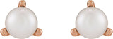 14K Gold Cultured White Seed Pearl Seed Pearl 3-Prong Stud Earrings - Rose Gold