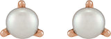 14K Gold Cultured White Seed Pearl Seed Pearl 3-Prong Stud Earrings - Rose Gold